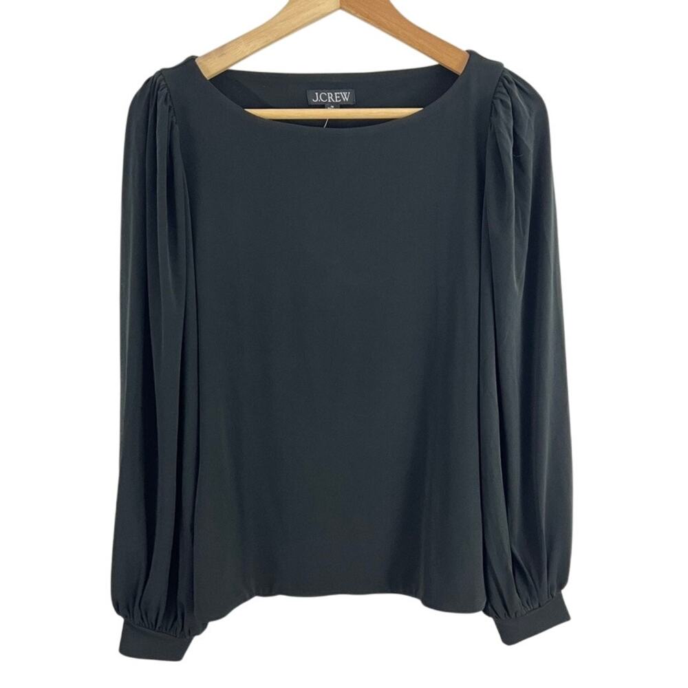 J. Crew Matte Jersey Puff Sleeve Shirt Black Women Size Medium NEW